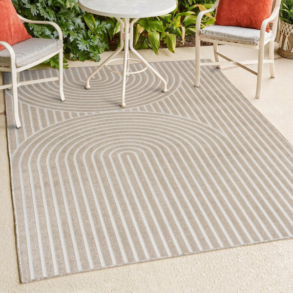 HomeRoots 8' X 10' Beige and Cream Striped Indoor/Outdoor Area Rug – Timeless Style for Modern Living Spaces 703731