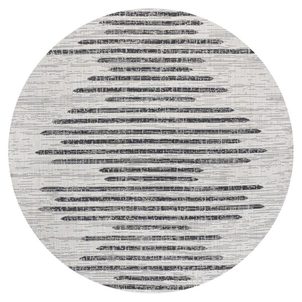 HomeRoots 6' Ivory and Black Striped Round Area Rug - Durable, Weather-Resistant for Indoor and Outdoor Use 703735