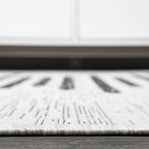 HomeRoots 6' Ivory and Black Striped Round Area Rug - Durable, Weather-Resistant for Indoor and Outdoor Use 703735