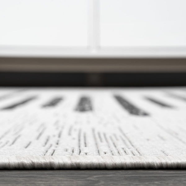 HomeRoots 6' Ivory and Black Square Striped Area Rug - Modern Geometric Design for Indoor/Outdoor Spaces 703736
