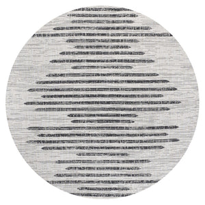 HomeRoots 8' Ivory and Black Round Striped Area Rug - Stylish, Durable Indoor/Outdoor Design for Any Space 703737