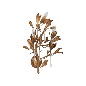 Chelsea House Bay Laurel Leaf Crystal Sconce Left Facing — Handcrafted Italian Antique Gold 22" H Wall Light 70374