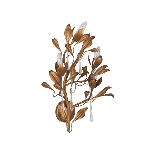 Chelsea House Bay Laurel Leaf Crystal Sconce Left Facing — Handcrafted Italian Antique Gold 22" H Wall Light 70374