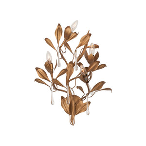 Chelsea House Bay Laurel Leaf Crystal Sconce Left Facing — Handcrafted Italian Antique Gold 22" H Wall Light 70374