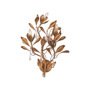 Chelsea House Bay Laurel Leaf Crystal Sconce Left Facing — Handcrafted Italian Antique Gold 22" H Wall Light 70374