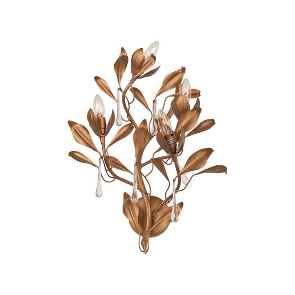 Chelsea House Bay Laurel Leaf Crystal Sconce Left Facing — Handcrafted Italian Antique Gold 22" H Wall Light 70374