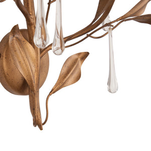 Chelsea House Bay Laurel Leaf Crystal Sconce Left Facing — Handcrafted Italian Antique Gold 22" H Wall Light 70374