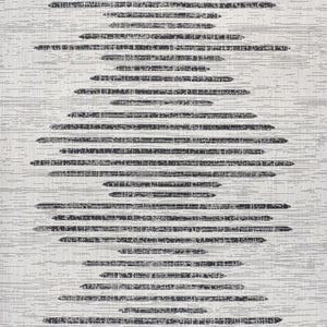 HomeRoots 9' Ivory and Black Striped Area Rug – Modern Outdoor/Indoor Square Rug for Stylish Spaces, Durable Design 703740