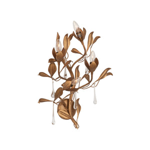 Chelsea House Bay Laurel Italian Leaf Crystal Sconce Right Facing — Handcrafted Gold-Leaf Laurel With Sparkling Droplets 70375