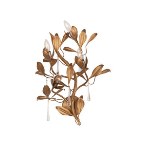 Chelsea House Bay Laurel Italian Leaf Crystal Sconce Right Facing — Handcrafted Gold-Leaf Laurel With Sparkling Droplets 70375