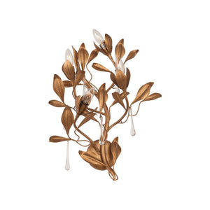 Chelsea House Bay Laurel Italian Leaf Crystal Sconce Right Facing — Handcrafted Gold-Leaf Laurel With Sparkling Droplets 70375