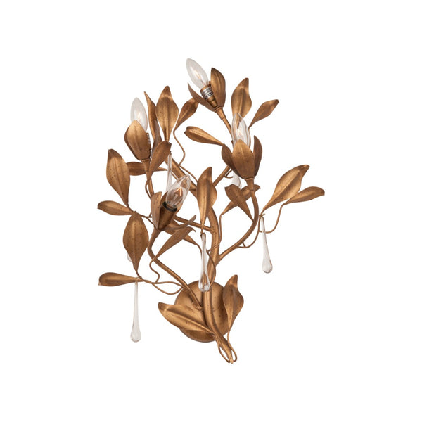 Chelsea House Bay Laurel Italian Leaf Crystal Sconce Right Facing — Handcrafted Gold-Leaf Laurel With Sparkling Droplets 70375