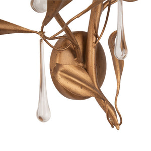 Chelsea House Bay Laurel Italian Leaf Crystal Sconce Right Facing — Handcrafted Gold-Leaf Laurel With Sparkling Droplets 70375