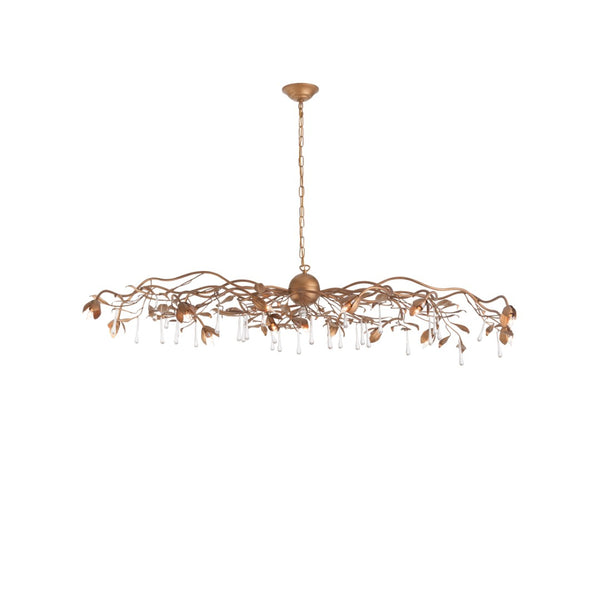 Chelsea House Bay Laurel Leaf Crystal Chandelier Italian Handcrafted Gold-Leaf Iron Frame Laurel Motifs With Sparkling Droplets 70376