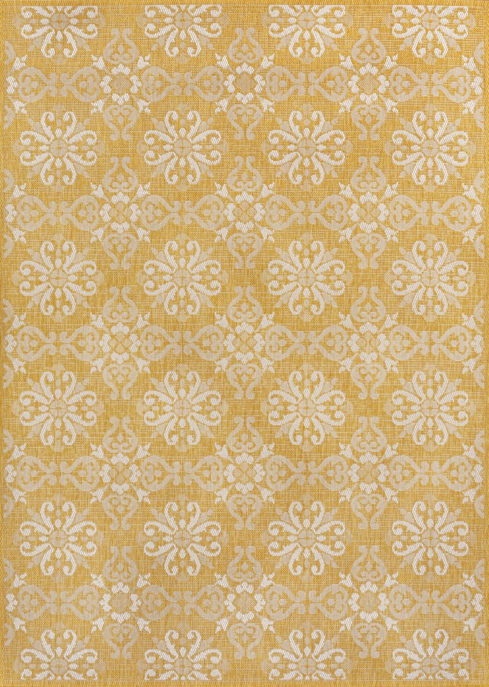 HomeRoots 8' X 10' Vibrant Yellow and Cream Floral Indoor Outdoor Area Rug - Durable, Stylish, Easy to Clean! 703774