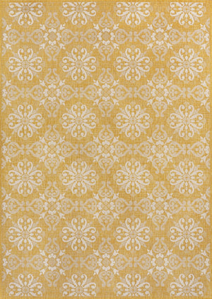 HomeRoots 8' X 10' Vibrant Yellow and Cream Floral Indoor Outdoor Area Rug - Durable, Stylish, Easy to Clean! 703774