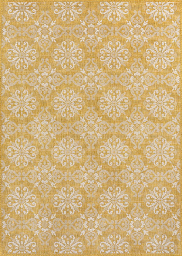HomeRoots 8' X 10' Vibrant Yellow and Cream Floral Indoor Outdoor Area Rug - Durable, Stylish, Easy to Clean! 703774