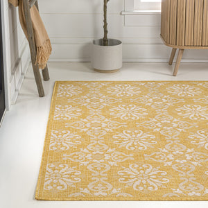 HomeRoots 8' X 10' Vibrant Yellow and Cream Floral Indoor Outdoor Area Rug - Durable, Stylish, Easy to Clean! 703774