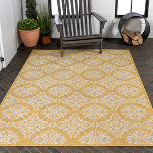 HomeRoots 8' X 10' Vibrant Yellow and Cream Floral Indoor Outdoor Area Rug - Durable, Stylish, Easy to Clean! 703774