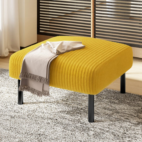 English Elm UNITED Corduroy Ottoman Footstool with Sturdy Frame, Soft Padded Seat, Versatile Living Room Stool Yellow W1568P307255