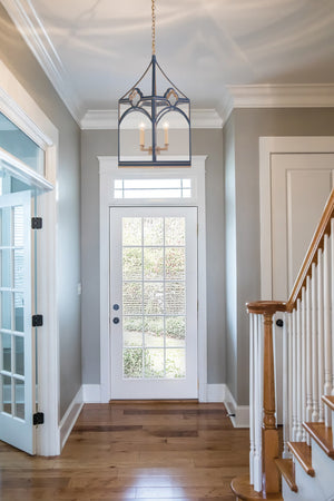 Chelsea House Quatrefoil Lantern By Lisa Kahn — Navy & Gold 30" Hanging Light, Quatrefoil Frame, Transitional Elegance 70378