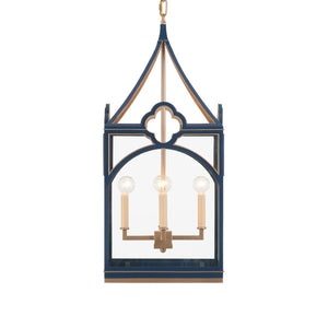Chelsea House Quatrefoil Lantern By Lisa Kahn — Navy & Gold 30" Hanging Light, Quatrefoil Frame, Transitional Elegance 70378