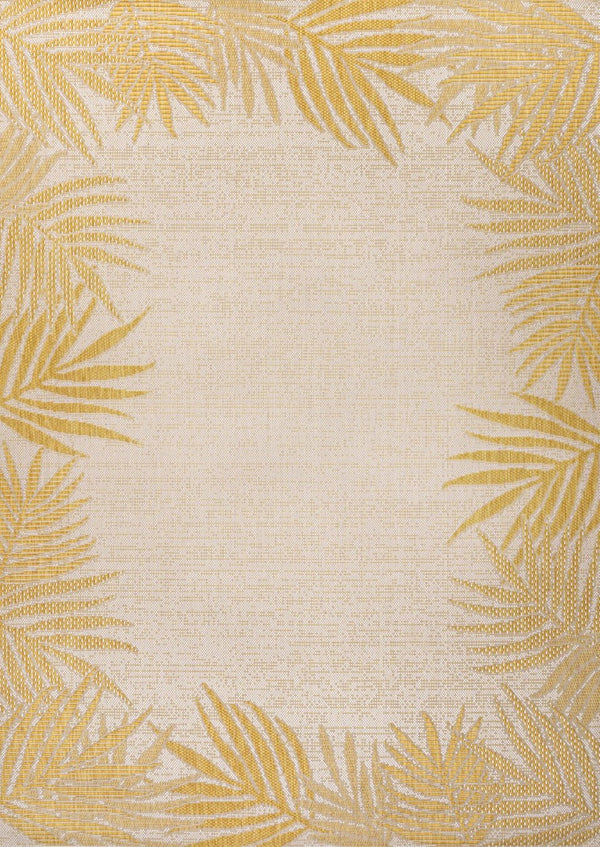 HomeRoots 5' Yellow and Cream Floral Indoor Outdoor Area Rug - Durable, Stylish Accent for Any Space! 703780