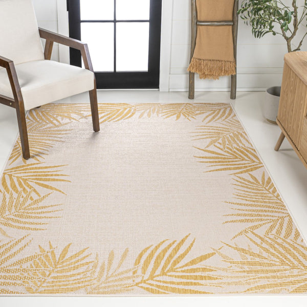 HomeRoots 5' Yellow and Cream Floral Indoor Outdoor Area Rug - Durable, Stylish Accent for Any Space! 703780