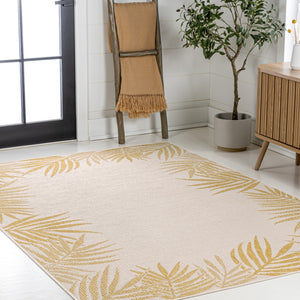 HomeRoots 5' Yellow and Cream Floral Indoor Outdoor Area Rug - Durable, Stylish Accent for Any Space! 703780