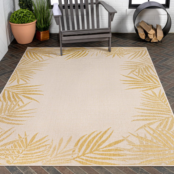 HomeRoots 5' Yellow and Cream Floral Indoor Outdoor Area Rug - Durable, Stylish Accent for Any Space! 703780