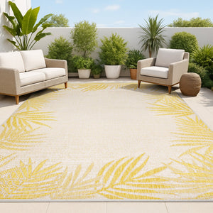 HomeRoots 8' X 10' Yellow & Cream Floral Indoor-Outdoor Rug - Durable, Easy Care, Perfect for Any Space! 703781