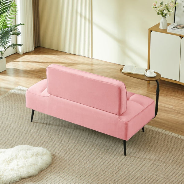 English Elm 54-inch Velvet Tufted Loveseat with Rotating Tray Table Nailhead Trim Compact Seating Pink W1359P438326