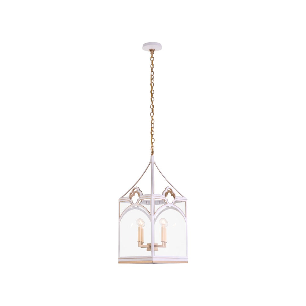 Chelsea House Quatrefoil Lantern By Lisa Kahn — White With Gold Accents, 30" H Statement Pendant With 6' Chain 70379