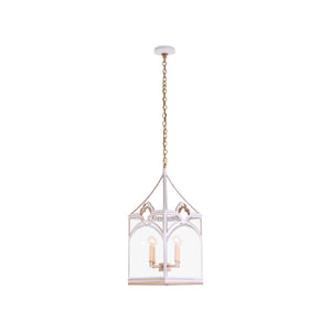 Chelsea House Quatrefoil Lantern By Lisa Kahn — White With Gold Accents, 30" H Statement Pendant With 6' Chain 70379