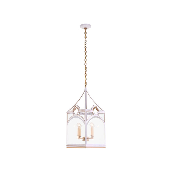 Chelsea House Quatrefoil Lantern By Lisa Kahn — White With Gold Accents, 30" H Statement Pendant With 6' Chain 70379