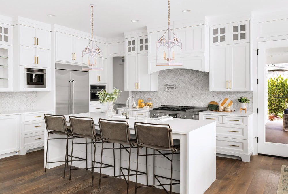 Chelsea House Quatrefoil Lantern By Lisa Kahn — White With Gold Accents, 30" H Statement Pendant With 6' Chain 70379