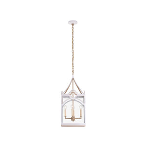 Chelsea House Quatrefoil Lantern By Lisa Kahn — White With Gold Accents, 30" H Statement Pendant With 6' Chain 70379