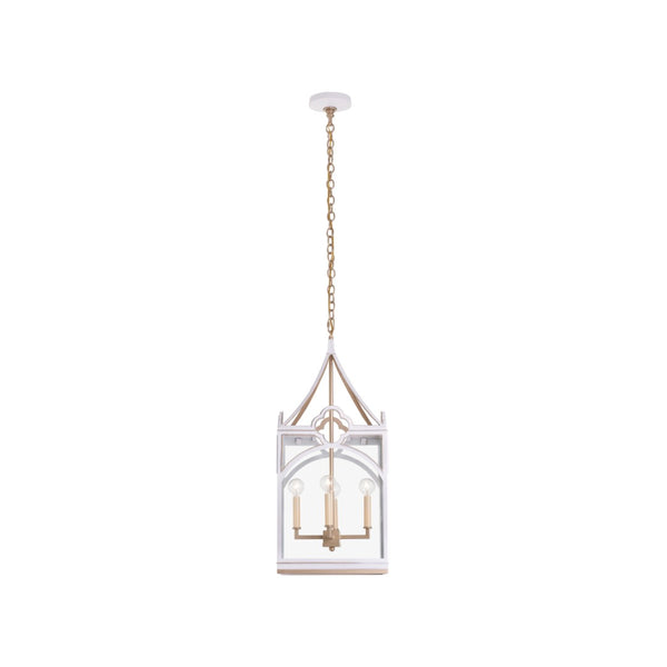 Chelsea House Quatrefoil Lantern By Lisa Kahn — White With Gold Accents, 30" H Statement Pendant With 6' Chain 70379