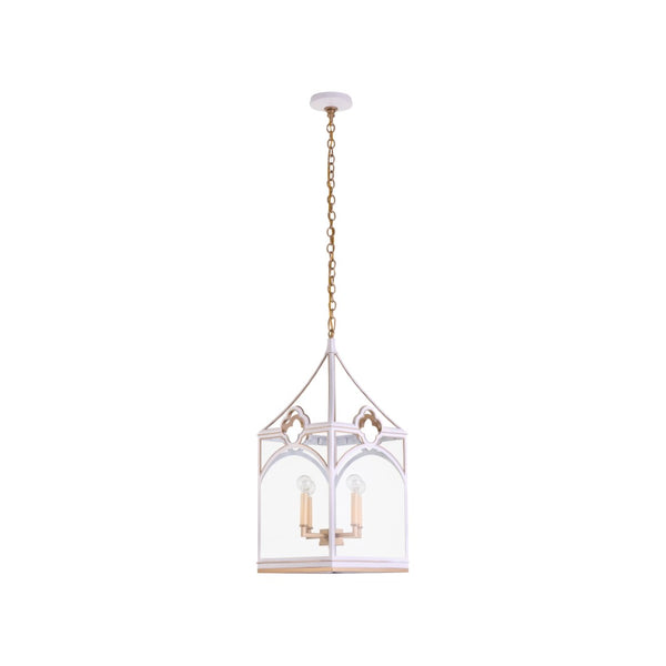 Chelsea House Quatrefoil Lantern By Lisa Kahn — White With Gold Accents, 30" H Statement Pendant With 6' Chain 70379