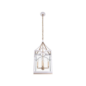 Chelsea House Quatrefoil Lantern By Lisa Kahn — White With Gold Accents, 30" H Statement Pendant With 6' Chain 70379