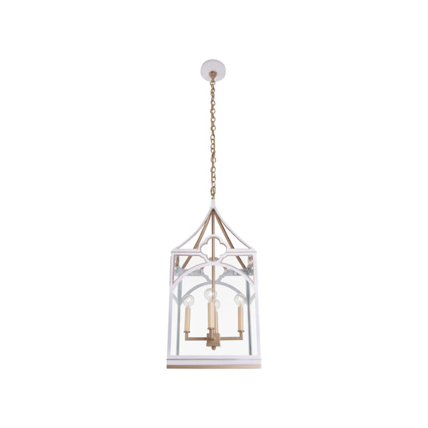 Chelsea House Quatrefoil Lantern By Lisa Kahn — White With Gold Accents, 30" H Statement Pendant With 6' Chain 70379
