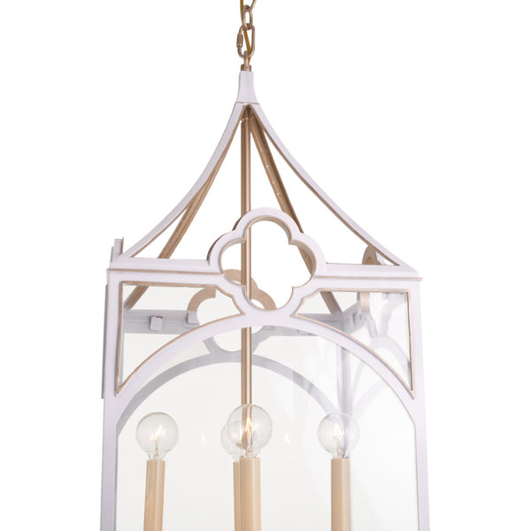 Chelsea House Quatrefoil Lantern By Lisa Kahn — White With Gold Accents, 30" H Statement Pendant With 6' Chain 70379