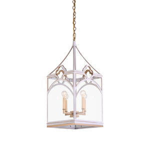 Chelsea House Quatrefoil Lantern By Lisa Kahn — White With Gold Accents, 30" H Statement Pendant With 6' Chain 70379