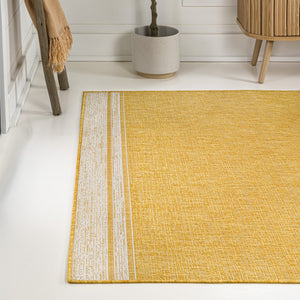 HomeRoots 5' Yellow and Cream Indoor-Outdoor Area Rug – Stylish, Durable & Versatile for Any Space! 703794