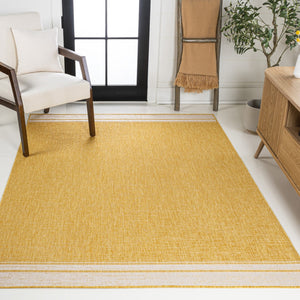HomeRoots 5' Yellow and Cream Indoor-Outdoor Area Rug – Stylish, Durable & Versatile for Any Space! 703794
