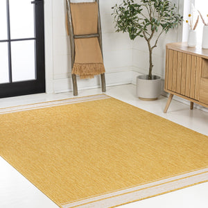 HomeRoots 5' Yellow and Cream Indoor-Outdoor Area Rug – Stylish, Durable & Versatile for Any Space! 703794