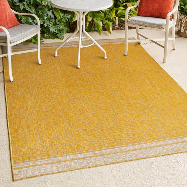 HomeRoots 5' Yellow and Cream Indoor-Outdoor Area Rug – Stylish, Durable & Versatile for Any Space! 703794