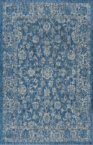 HomeRoots 5' Stylish Navy Blue and Gray Medallion Area Rug - Durable, Versatile for Indoor & Outdoor Spaces! 703806