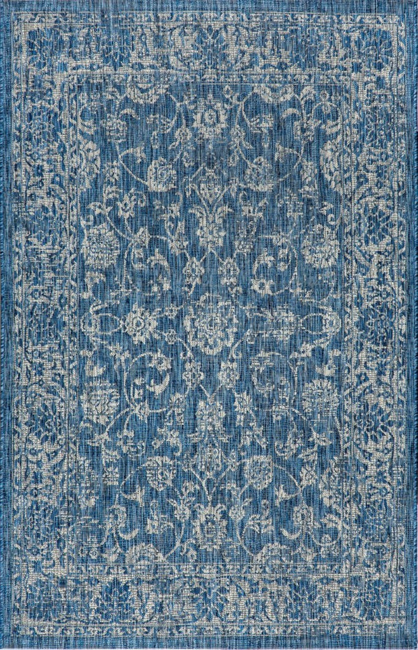 HomeRoots 5' Stylish Navy Blue and Gray Medallion Area Rug - Durable, Versatile for Indoor & Outdoor Spaces! 703806