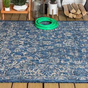 HomeRoots 5' Stylish Navy Blue and Gray Medallion Area Rug - Durable, Versatile for Indoor & Outdoor Spaces! 703806